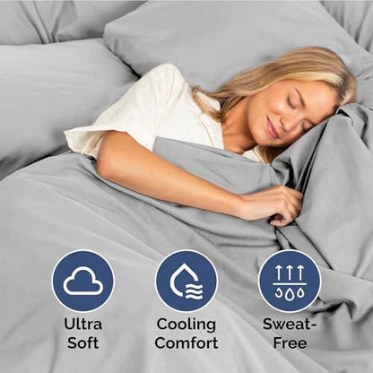 Full Size 4 Piece Sheet Set - Ultra Soft & Cooling Bed Sheets - Soft Grey