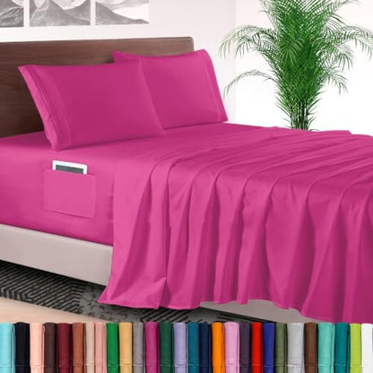 Elegant Comfort 4-Piece Bed Sheet Set - Luxury Bedding 1500 Premium Hotel Quality Microfiber, All Around Elastic 18-24 Inches Deep Fitted Sheet- Extra Deep Pocket Sheets, Twin/Twin XL, Hot Pink