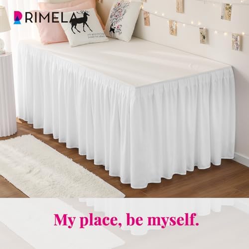 Dorm Room Bed Skirt Twin XL 34" Drop, College Split Corner Bedskirt, White