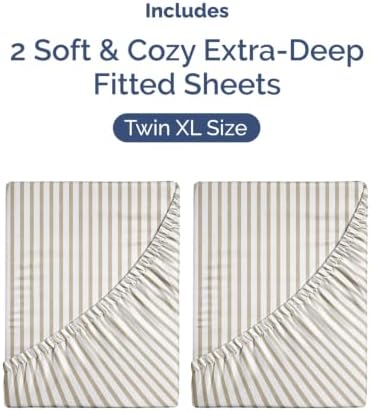 CGK Linens 2 Pack Extra Deep Twin XL Fitted Sheets - Beige Stripes