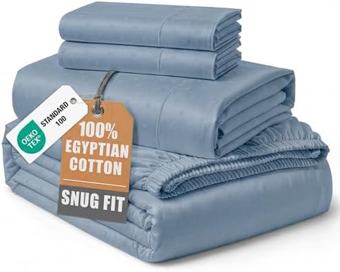 LANE LINEN Queen Size Sheets Sateen Weave - French Blue Swiss Dot