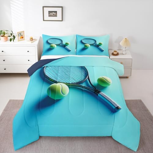 Castle Fairy Tennis Racket Bedding Set Toddler Size Modern Fashion Sports Comforter for Child Teens Tennis Ball Gaming Down Comforter Sport Competition Duvet Insert with 1 Pillowcase