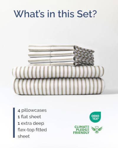 Flex Top Split Head King 6 Piece Sheet Set - Soft & Cooling - Beige Stripes