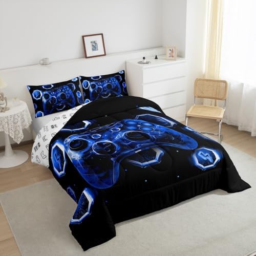 Feelyou Kids Blue Gamer Comforter Set Queen Size for Boys Girls