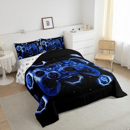 Feelyou Kids Blue Gamer Comforter Set Queen Size for Boys Girls