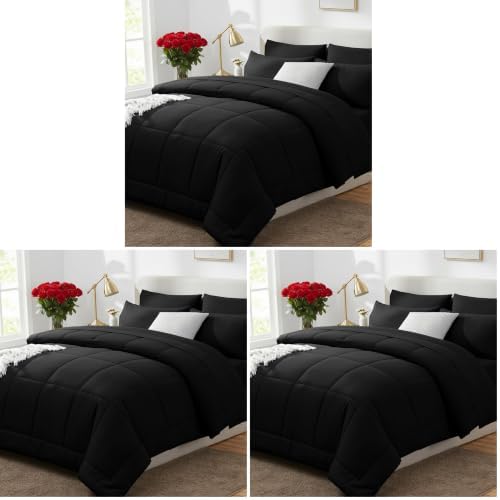 CozyLux King Size Comforter Set Black - 7 Pieces Bed in a Bag (Pack of 3)
