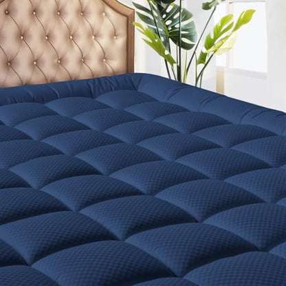 MATBEBY Queen Size Mattress Pad - Cooling Breathable Mattress Topper, Quilted Fitted Mattress Protector, Pillow Top Mattress Cover with 8-21" Deep Pocket, Machine Washable, Navy Blue, 60x80 Inches