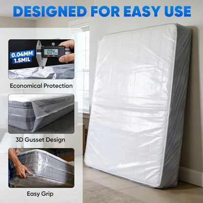 TICONN 2PK Plastic Mattress Bags for Moving, Waterproof Mattress Cover