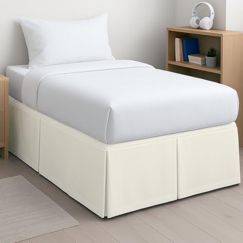 Pleated College Dorm Bed Skirt Luxury Microfiber, Twin XL (39x80) with Split Corners, 46" Long Drop, Hotel-Quality 1800 Ultra-Soft Dust Ruffle, Ivory