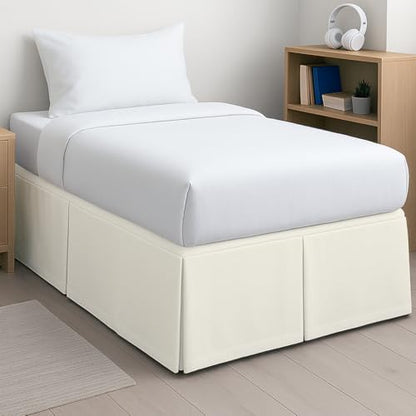 Pleated College Dorm Bed Skirt Luxury Microfiber, Twin XL (39x80) with Split Corners, 21" Long Drop, Hotel-Quality 1800 Ultra-Soft Dust Ruffle, Ivory
