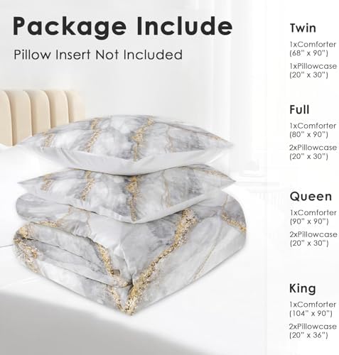 Pamnest Queen Comforter Set, 3 Pieces Marble Black Bedding, All Season