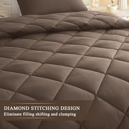 132x120 Alaskan King Comforter, Extra Large King Size Comforter Oversized, All Season Soft Lightweight Quilt Down Alternative Duvet Insert with 8 Corner Tabs(120x132, Brown)