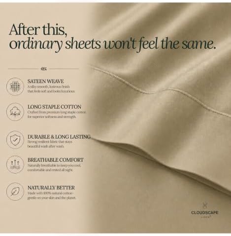 CLOUDSCAPE Millennium Series 100% Luxury Egyptian Cotton Sheets Queen,Linen