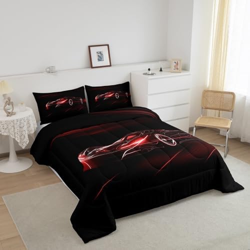 Feelyou Red Race Car Bedding Set Twin Size for Kids Teens