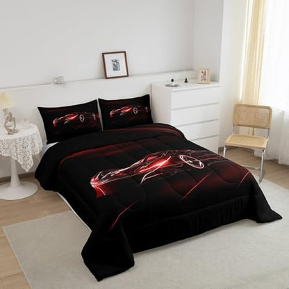 Feelyou Red Race Car Bedding Set Twin Size for Kids Teens
