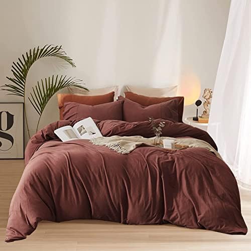Wellboo Dark Rust Red Comforter Sets Full Solid Brick Red Bedding Comforters Cotton Women Plain Blackish Red Warm Quilts Modern Pure Fired Red Blanket All Brown Red Comforters Vintage Dark Fuchsia Bed