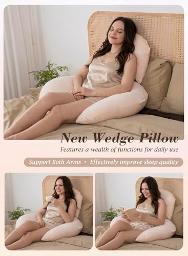 INSEN Wedge Pillow Set for Sleeping and After Surgery, Use for Acid Reflux, Reading and Relaxing, Headboard Pillow for Sitting in Bed, Beige