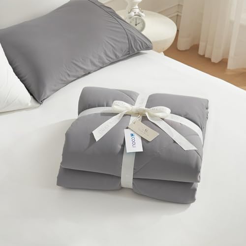 Cozy Bliss Cooling Comforter Queen Size, Cooling Blankets for Hot Sleepers and Night Sweats, Dark Light Gray Summer Comforter for Queen Size Bed, Breathable Soft Lightweight Silk Smooth