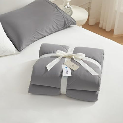 Cozy Bliss Cooling Comforter Queen Size, Cooling Blankets for Hot Sleepers and Night Sweats, Dark Light Gray Summer Comforter for Queen Size Bed, Breathable Soft Lightweight Silk Smooth