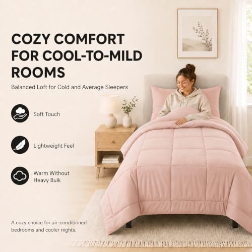CozyLux Twin Comforter Set Blush Pink - 5 Pieces Bed in a Bag