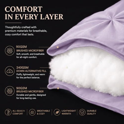 CozyLux King Size Comforter Set Lavender, 7 Pieces Pintuck Bed in a Bag