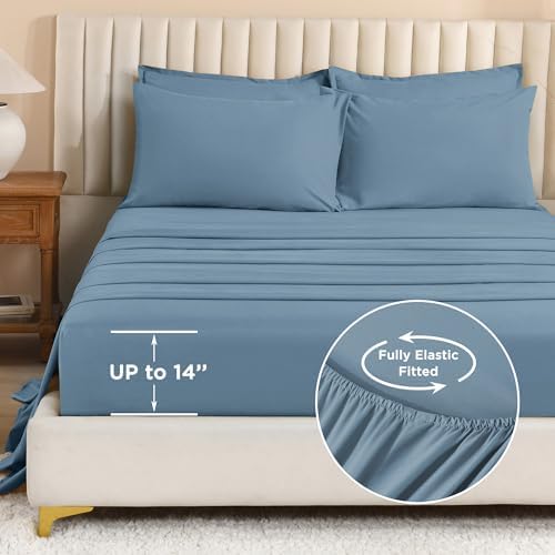 Litanika Dusty Blue Twin XL Comforter with Sheets - 5 Pieces Bed in a Bag