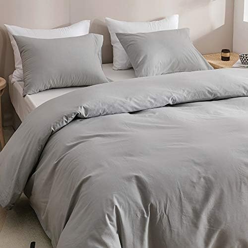 Wellboo Light Grey Comforter Sets King Solid Silver Grey Bedding Comforters Cotton Plain Elegant Gray King Size Quilts Women Men Pure Grey Comforters Aesthetic Japanese Log Style Bedding Lightweight