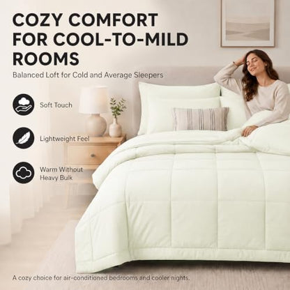 CozyLux Queen Comforter Set Ivory - 7 Pieces Bed in a Bag