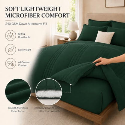 Twin XL Comforter Set Emerald Green, 5 Pieces Bed in a Bag