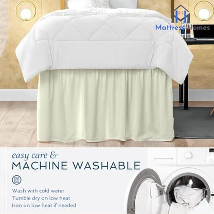 Mattress-Homes Ruffled Dorm Bed Skirt, Twin XL, 54-Inch Drop, Tailored with Split Corners, Ivory Dust Ruffle for Lofted College Beds, Twin Extra Long Dorm Bedding Essential