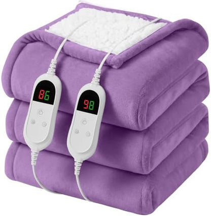 Heated Electric Blanket King, Dual Control, 90" x 100", Taro Purple