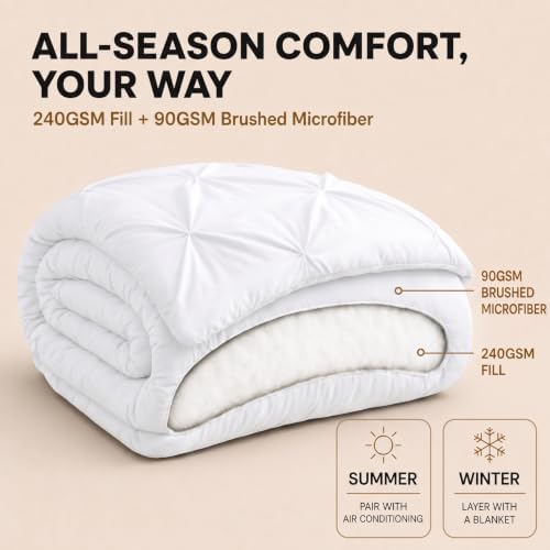 HIMEET Full Size Comforter Set White - 7 Pieces Pintuck Bed in a Bag