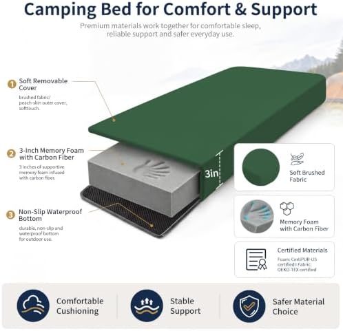 CYMULA Memory Foam Camping Mattress Pad,Sleeping Pad for Camping,Non-Slip Bottom Floor Car Mattress Bed with Retaining Portable Roll up Mattress Pad Mat for Travel Truck Guest Bed Tent