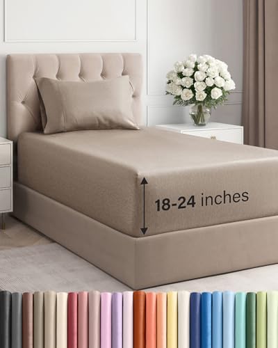 Extra Deep Twin Sheet Set - 3 Piece Breathable & Cooling - Heathered Beige