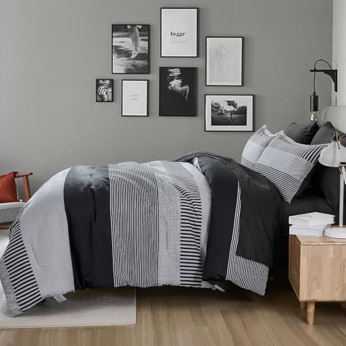 Kids Comforter Sets for Boys&Girls,Dark Gray Striped Comforter Full Size