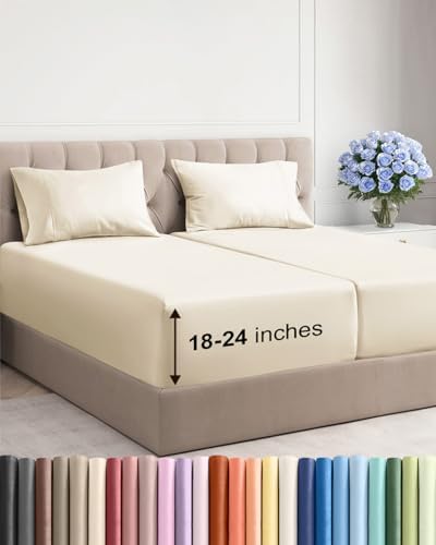 Extra Deep Split King Sheet Set - 5 Piece Soft & Cooling Sheets - Off White