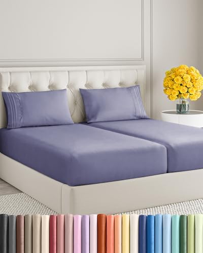 Split King Size 5 Piece Sheet Set - Soft & Cooling Sheets - French Violet