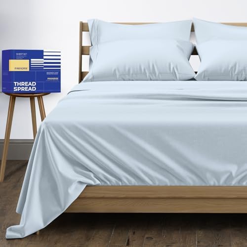 THREAD SPREAD California King Bed Sheets, Luxury 1000 Series Paradise Collection 100% Egyptian Cotton Cal King Sheets Set (6 PC, Light Blue), Soft, Cooling, Sateen, 16" Deep Pocket Hotel Sheet Set
