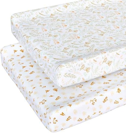Baby Changing Pad Cover Boy, 100% Cotton Changing Table Sheets, 2 Pack Changing Table Covers, 32"x16" x 8" Diaper Changing Pad Cover Boy, Oeko-TEX Certified (Woodland Green Changing PadCover)