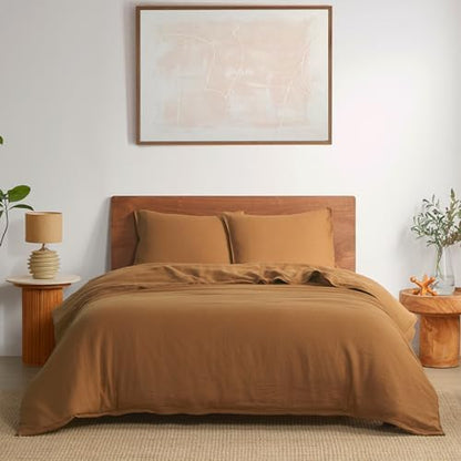 DAPU 100% French Linen Duvet Cover 3Pcs Set, 170GSM Linen Bedding, King