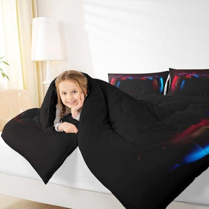 Gamer Comforter Set for Boys Girls Man Gaming Bedding Set,Black Gamepad Home Decor Player Video Game Duvet Insert Teens Kids 3 Pieces 1 Down Comforter with 2 Pieces Pillowcases(Full Size,All Season)