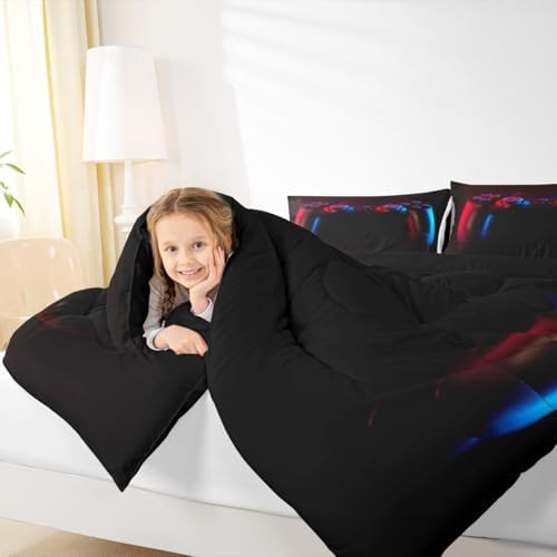 Gamer Comforter Set for Boys Girls Man Gaming Bedding Set,Black Gamepad Home Decor Player Video Game Duvet Insert Teens Kids 2 Pieces 1 Down Comforter with 1 Pieces Pillowcase(Twin Size,All Season)