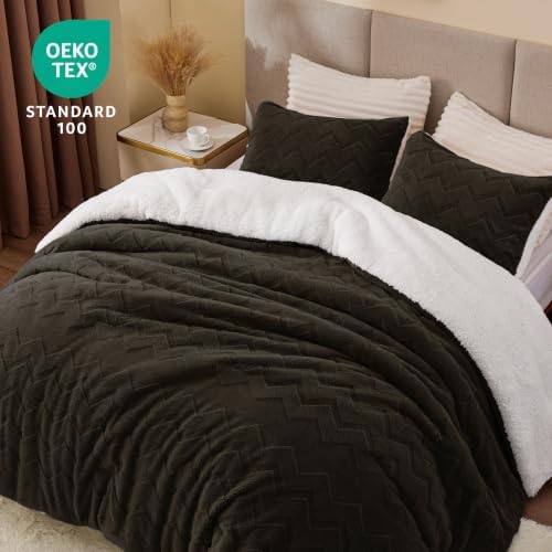 BEDELITE Fluffy Sherpa Queen Comforter Set,Hot Chotolate