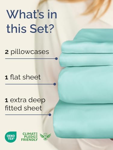 Extra Deep Cal King Sheet Set - 4 Piece Breathable & Cooling - Spa Blue