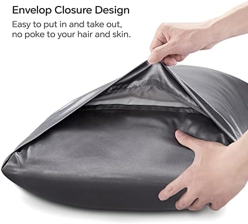 BEDELITE Satin Pillowcases, Queen Size 20x30 Inch, Dark Grey, Set of 4