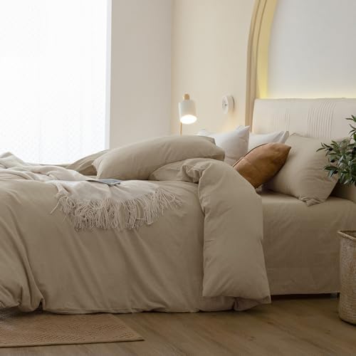 JIYUAN Twin Washed Cotton Duvet Cover Set, 2-Piece, Relaxed Linen Feel