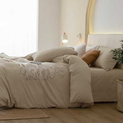 JIYUAN Twin Washed Cotton Duvet Cover Set, 2-Piece, Relaxed Linen Feel