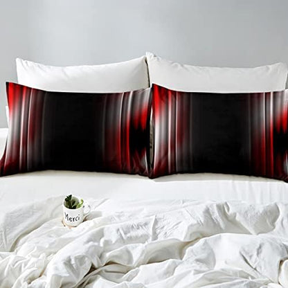 Feelyou Geometric Abstract Ombre Bed Sheets Men Adults Teens Grey White Red and Black Striped Bedding Set Kids Boys Girls Simple Modern Bedroom Collection 4Pcs Queen Size