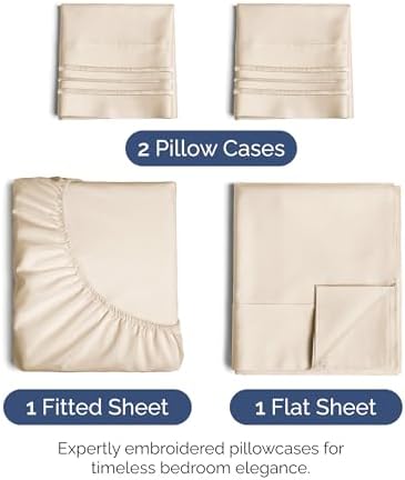 Queen Size 4 Piece Sheet Set - Ultra Soft & Cooling Bed Sheets - Cream Pink