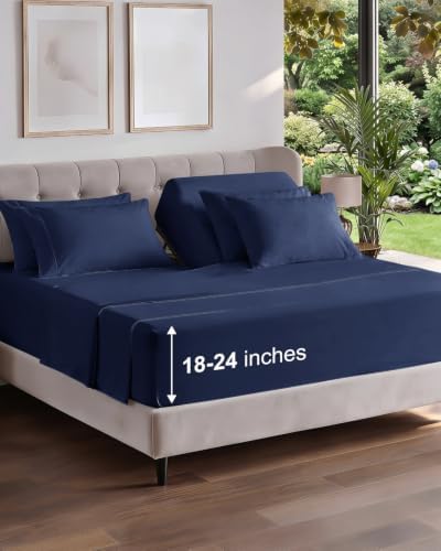 Extra Deep Flex Top Split Head King Sheet Set - 6pc Sheets - Navy Blue